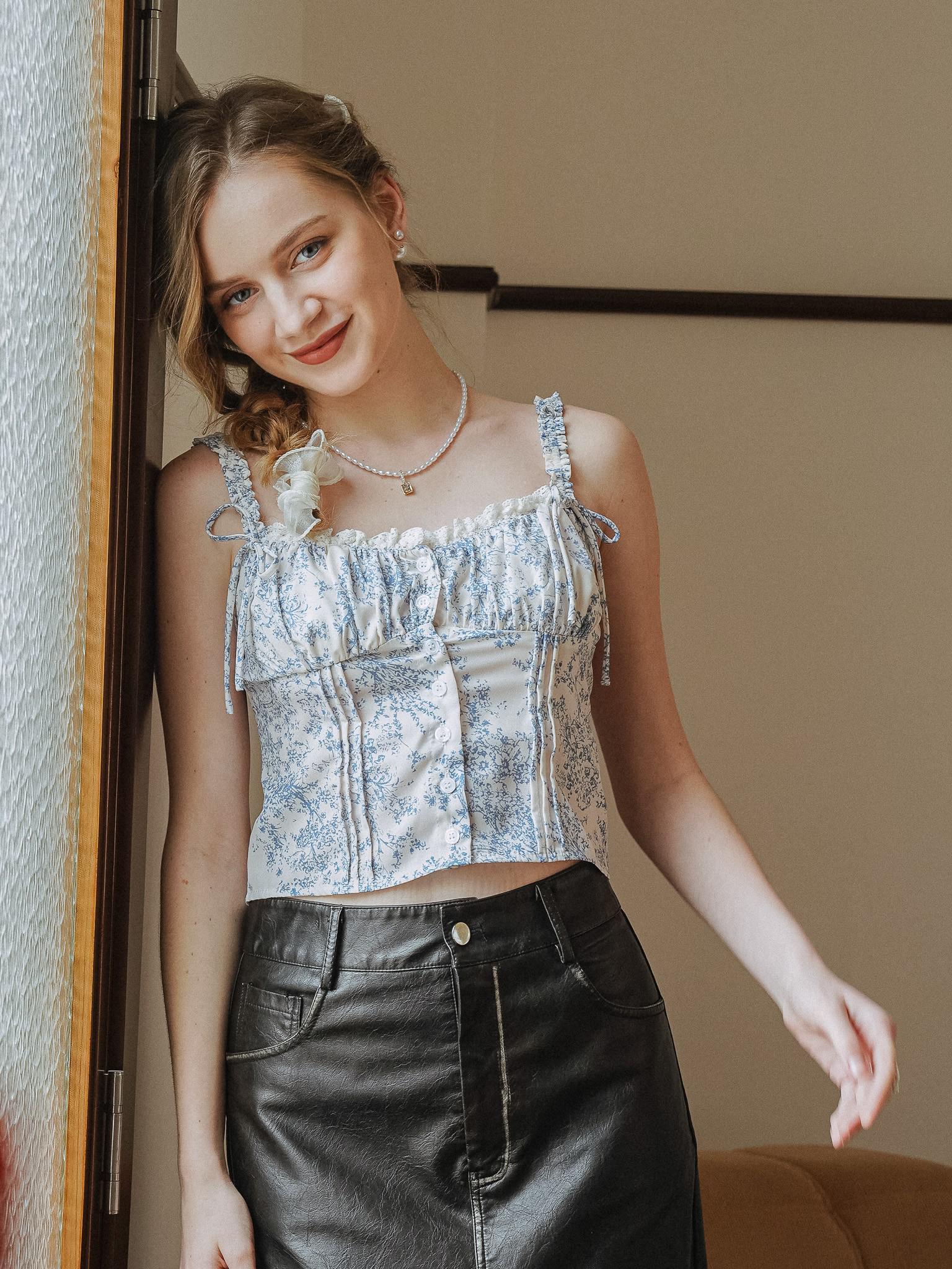 Toile Print Corset-style Top