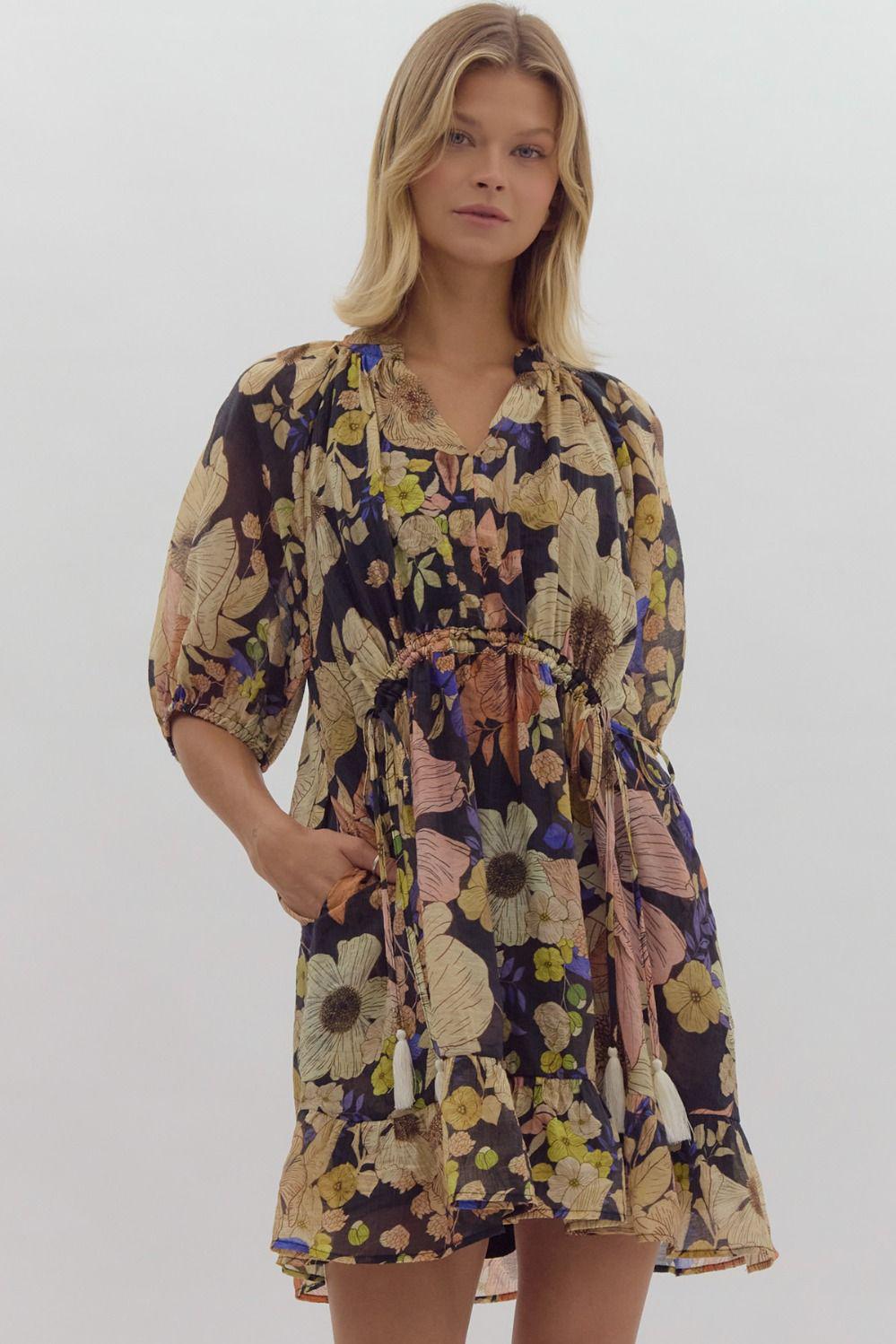 Navy Floral Midi Dress