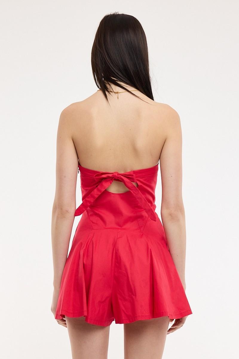 Vivid Red Open Back Tie Tube Mini Romper