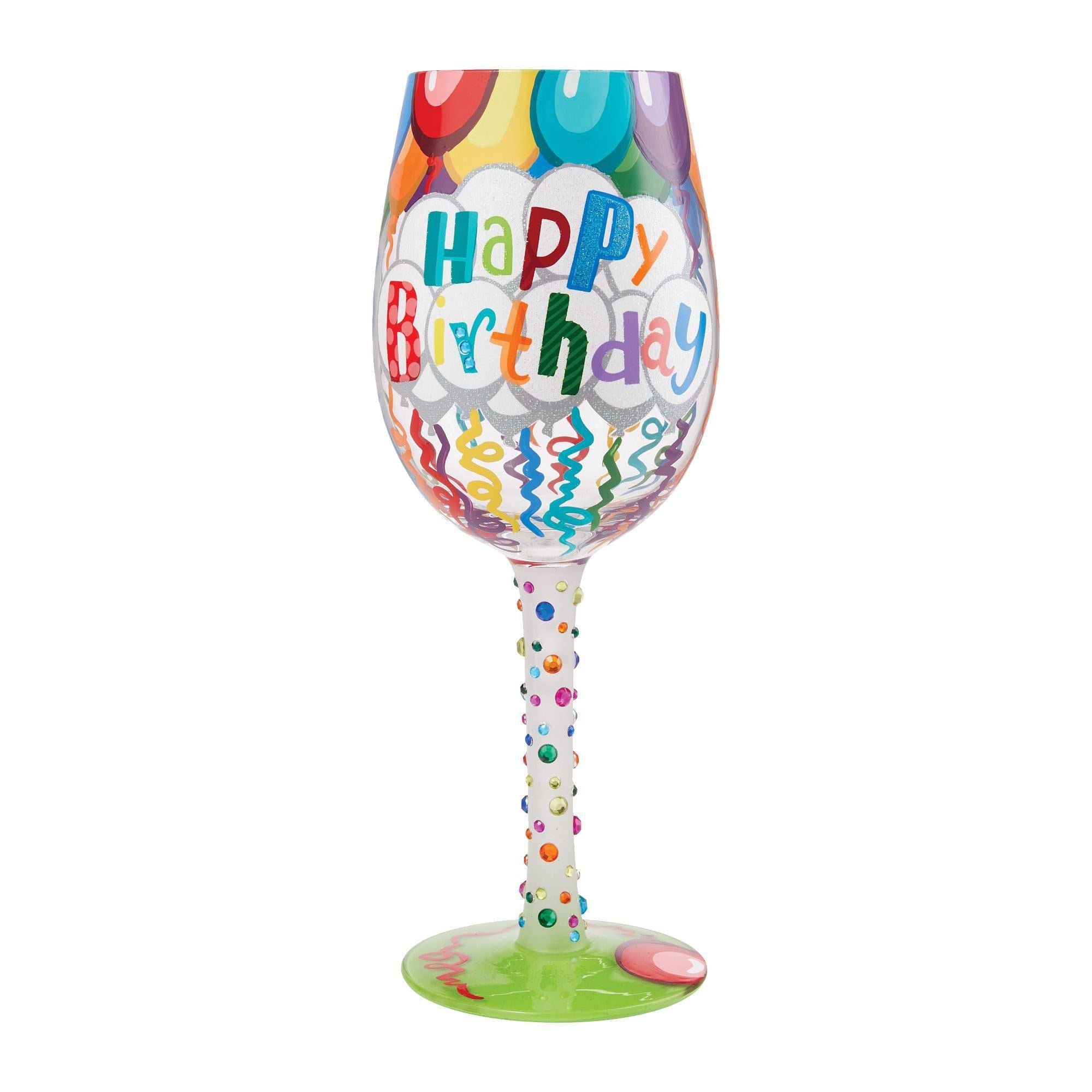 Birthday Streamers Hand Painted Wine Glass