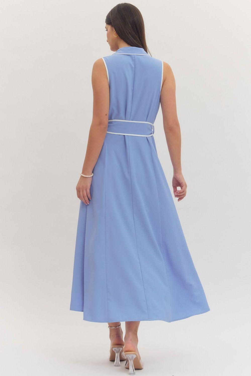 Chambray Midi Button Up Sleeveless Dress
