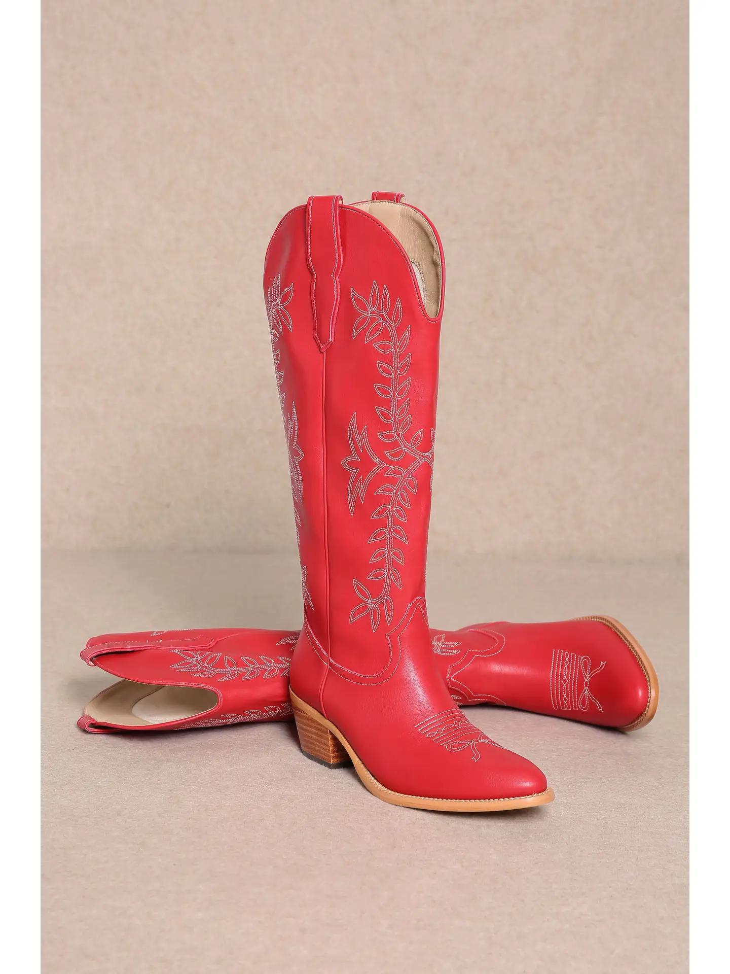 Stella Red Knee-High Western Boots