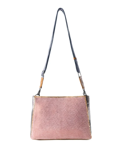 Rosemist Leather Bag for Women in pink with textured detail and shoulder strap