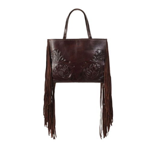 Ariat Ladies Victoria Tooled Leather Fringe Brown Tote Bag
