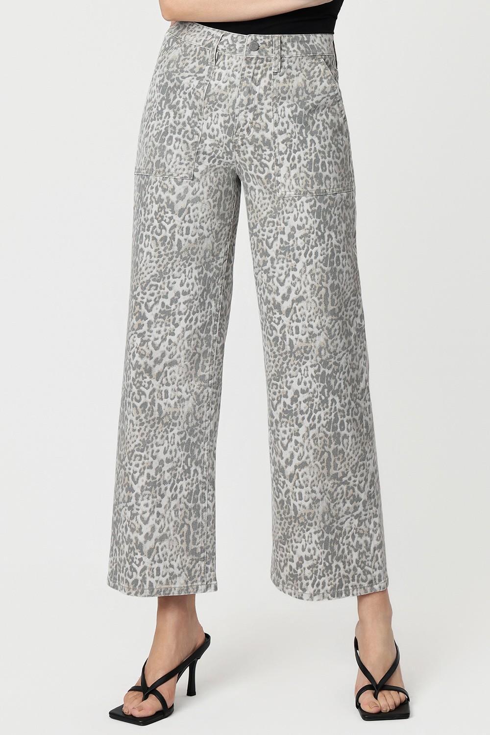 High Rise Patch Pocket Leopard Print Baggy Wide Jeans