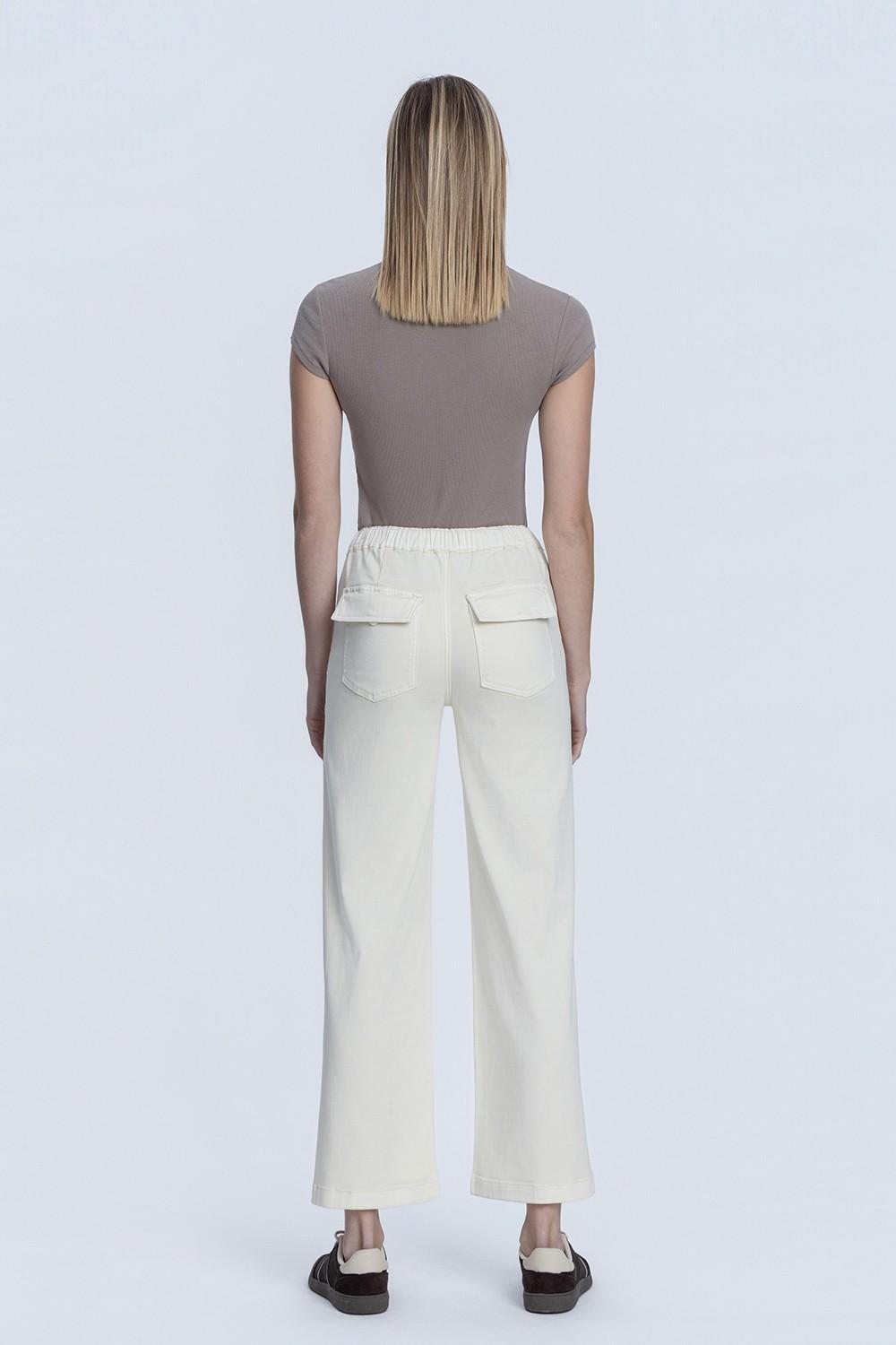 High Rise Ecru Color Drawstring Baggy Wide Jeans