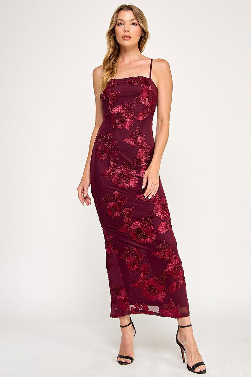 Sleeveless Mesh Floral Embroidered Maxi Dress