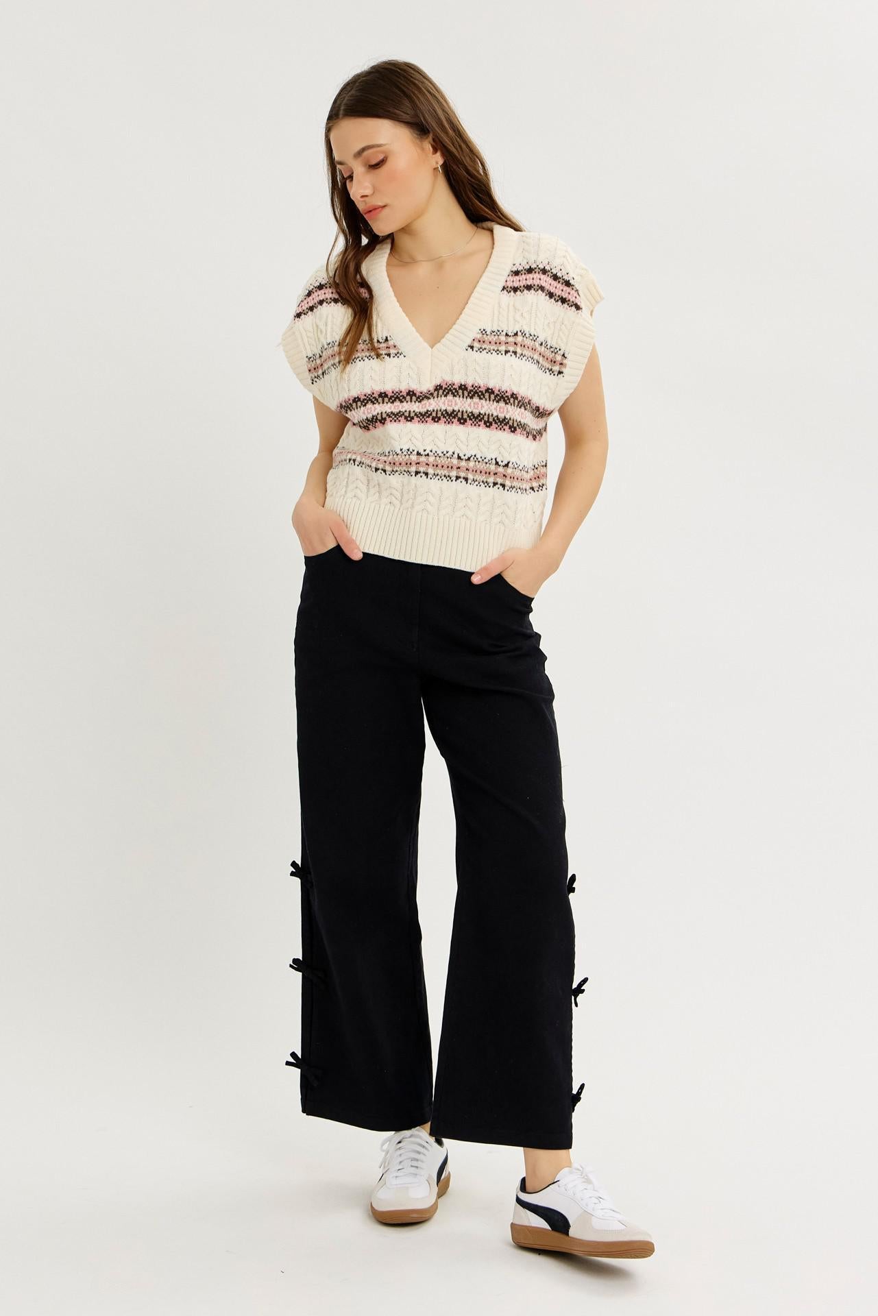 Garment Washed Side Bow Detail Western Pants