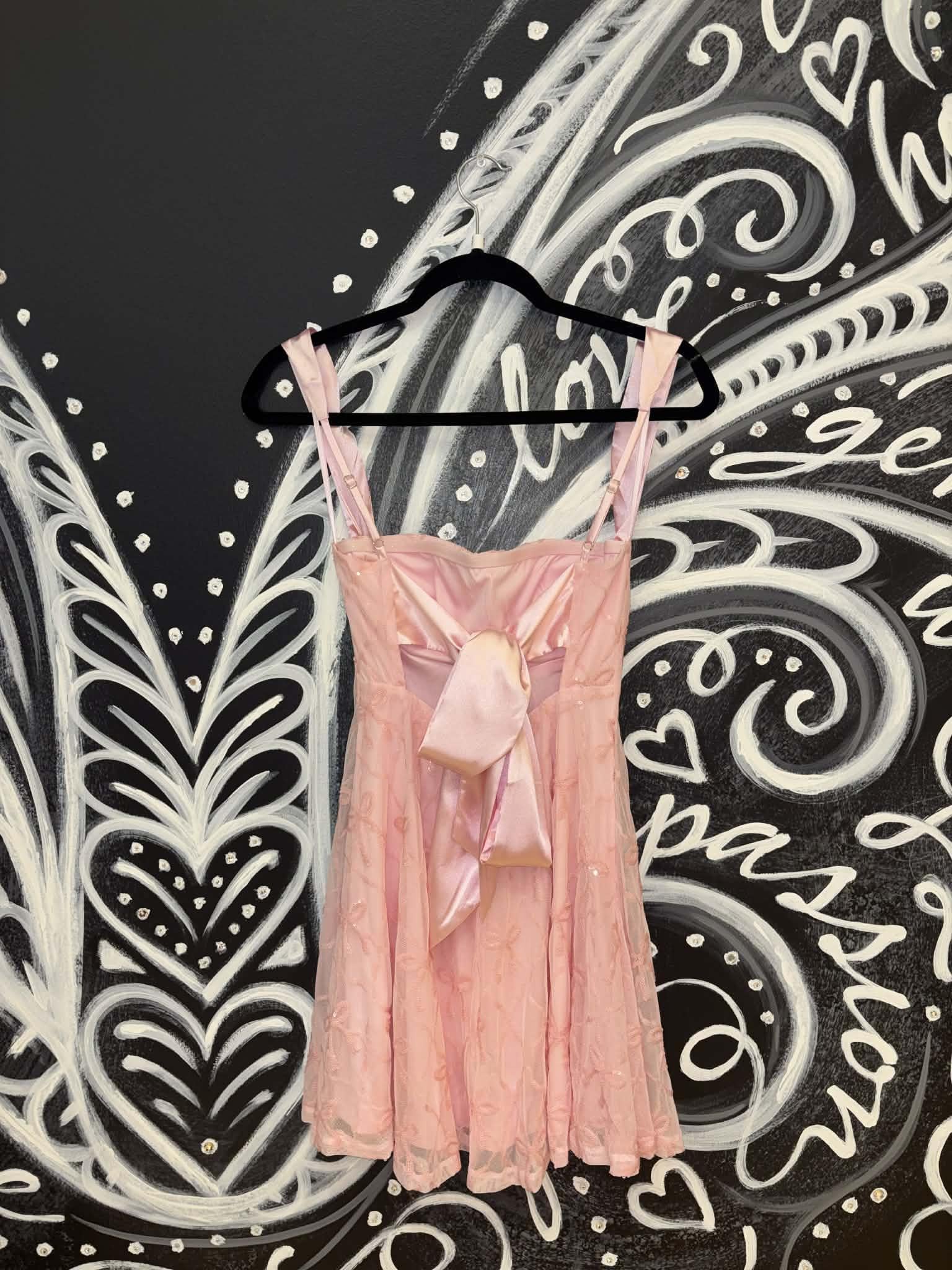 Pink Ribbon Sequin Bow Tie Mini Dress