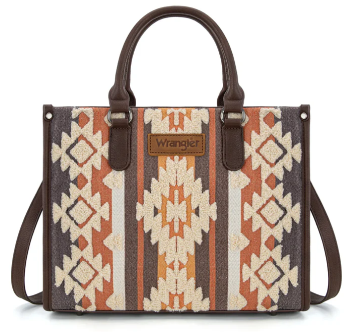 Wrangler Sherpa Aztec Canvas Tote/Crossbody - Coffee