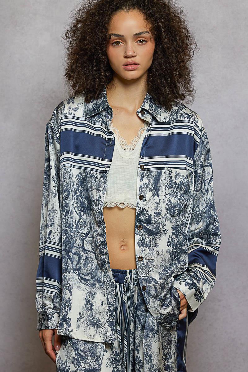 Ivory Navy Floral Silk Set