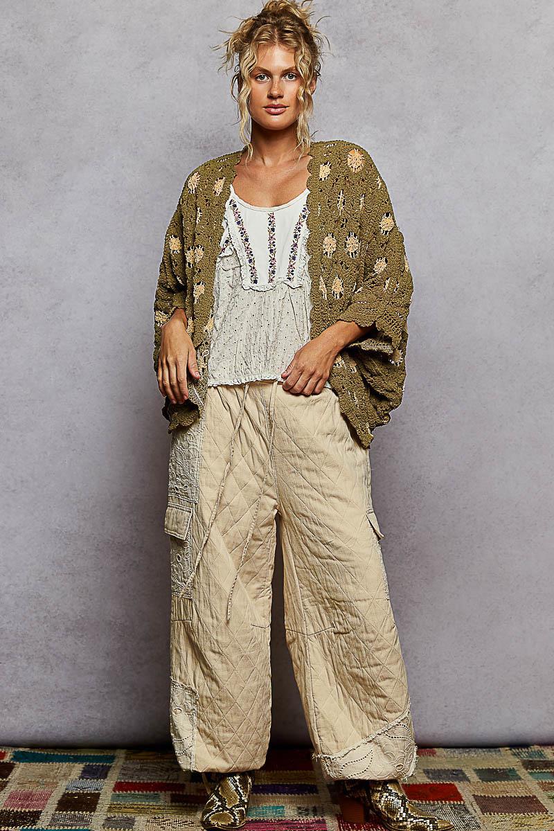 Olive Almond Crochet Cardigan O/S