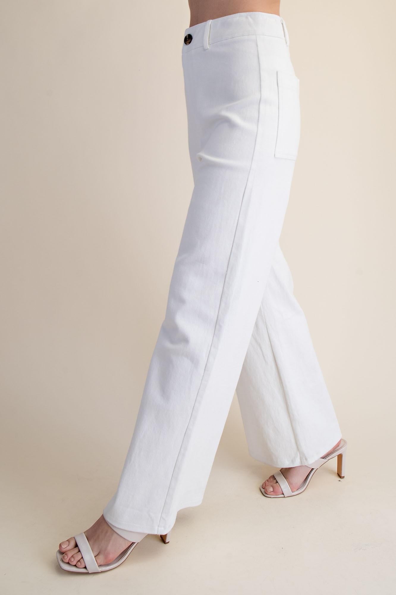 White High-waist Straight Pants