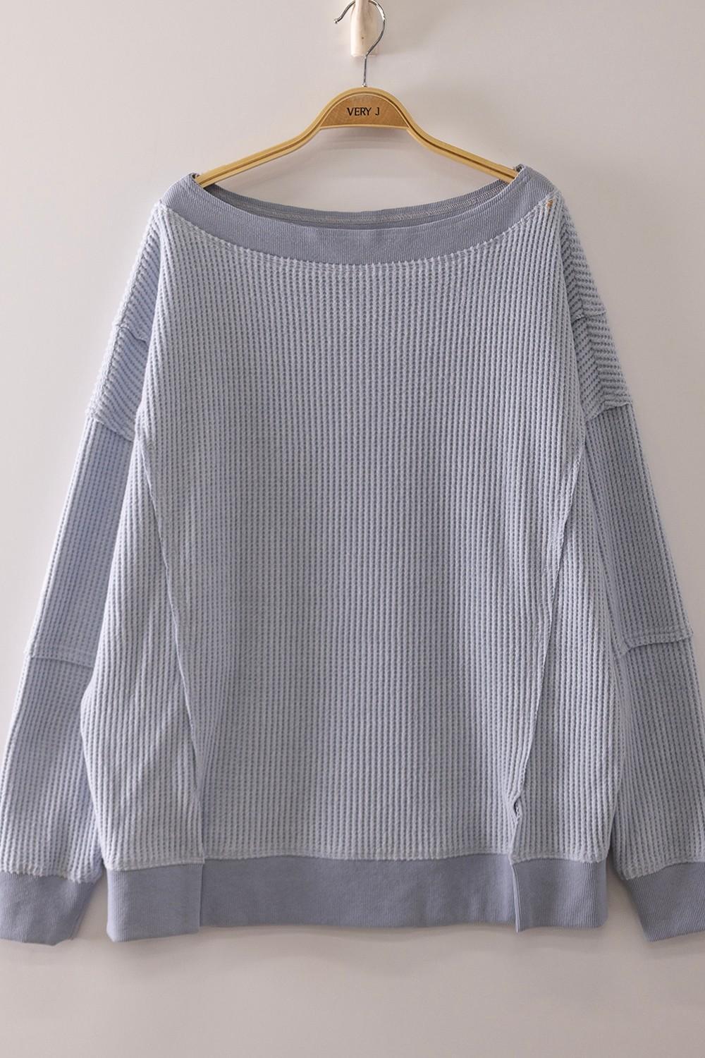 Boat Neck Waffle Knit Top