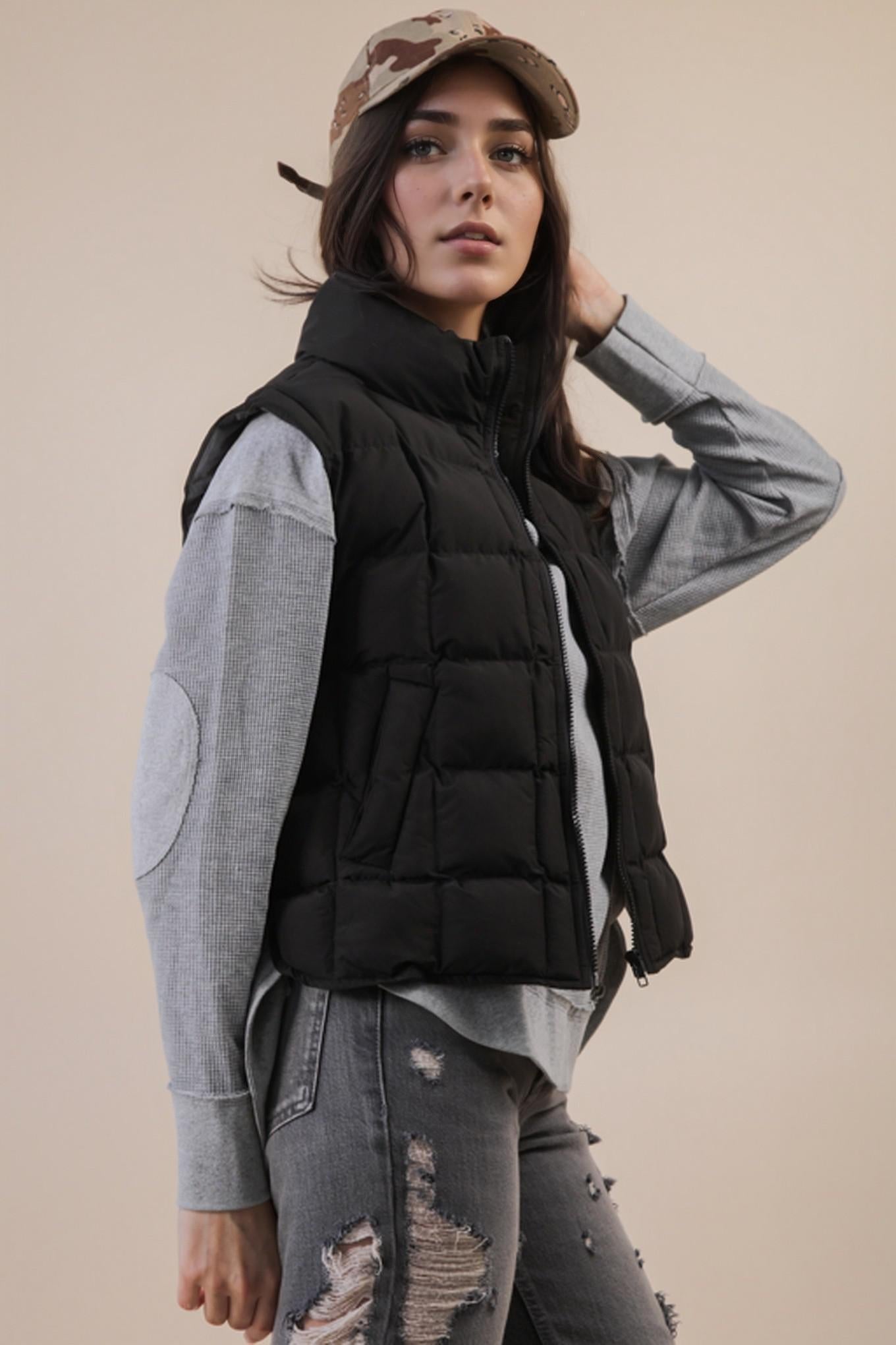 Solid Black Padded Warm Vest