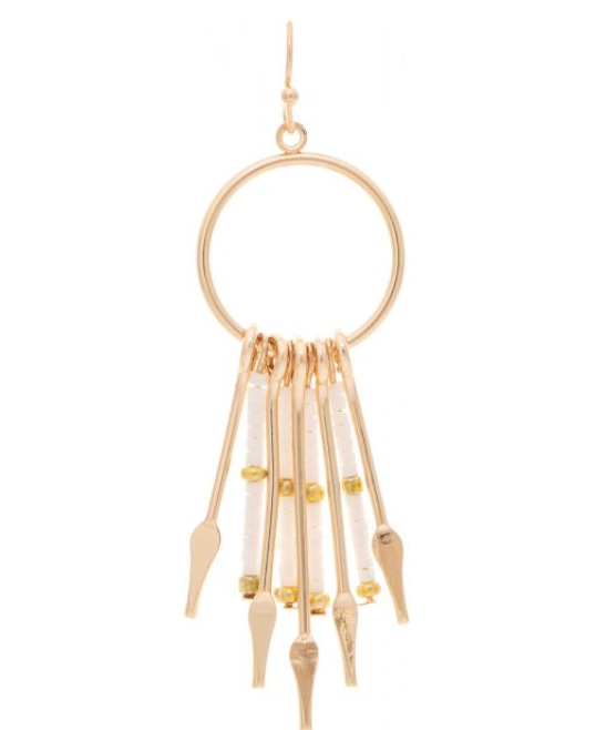 Gold White Bead Fringed Circle Earring