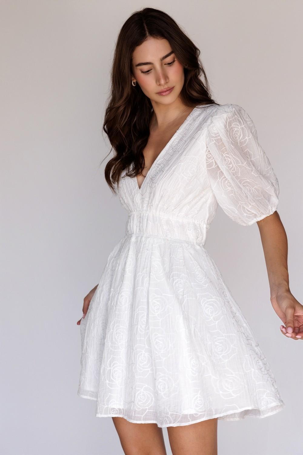 White Textured Rose Mini Dress