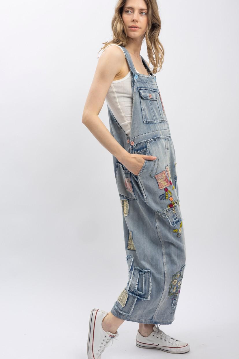 Vintage Washed Denim Oversized Bib Overalls