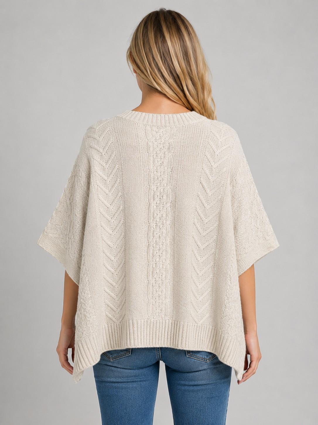Oatmeal Cable Knit Poncho Sweater