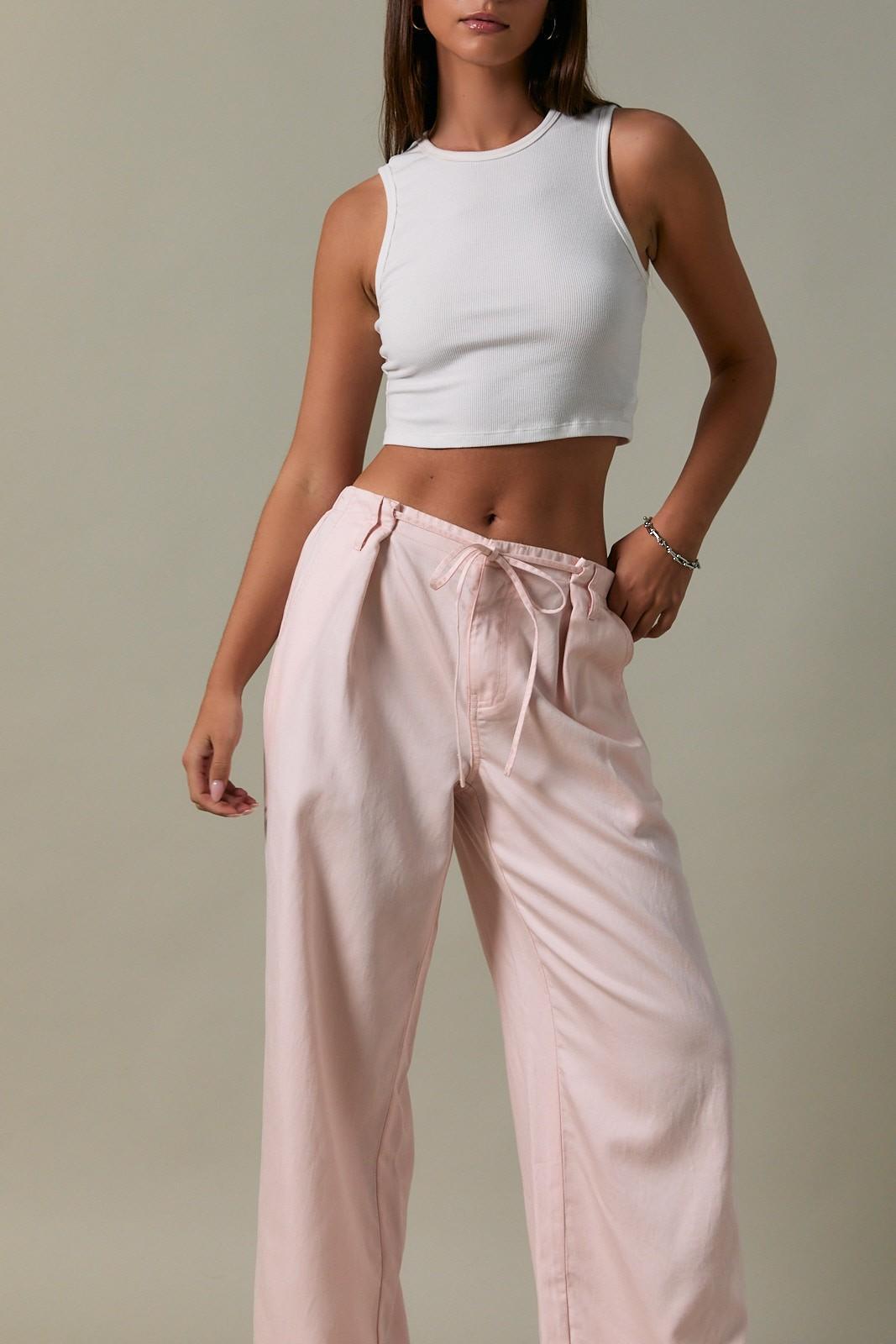 Low-rise Front Pleated And Tie Detailed Pants