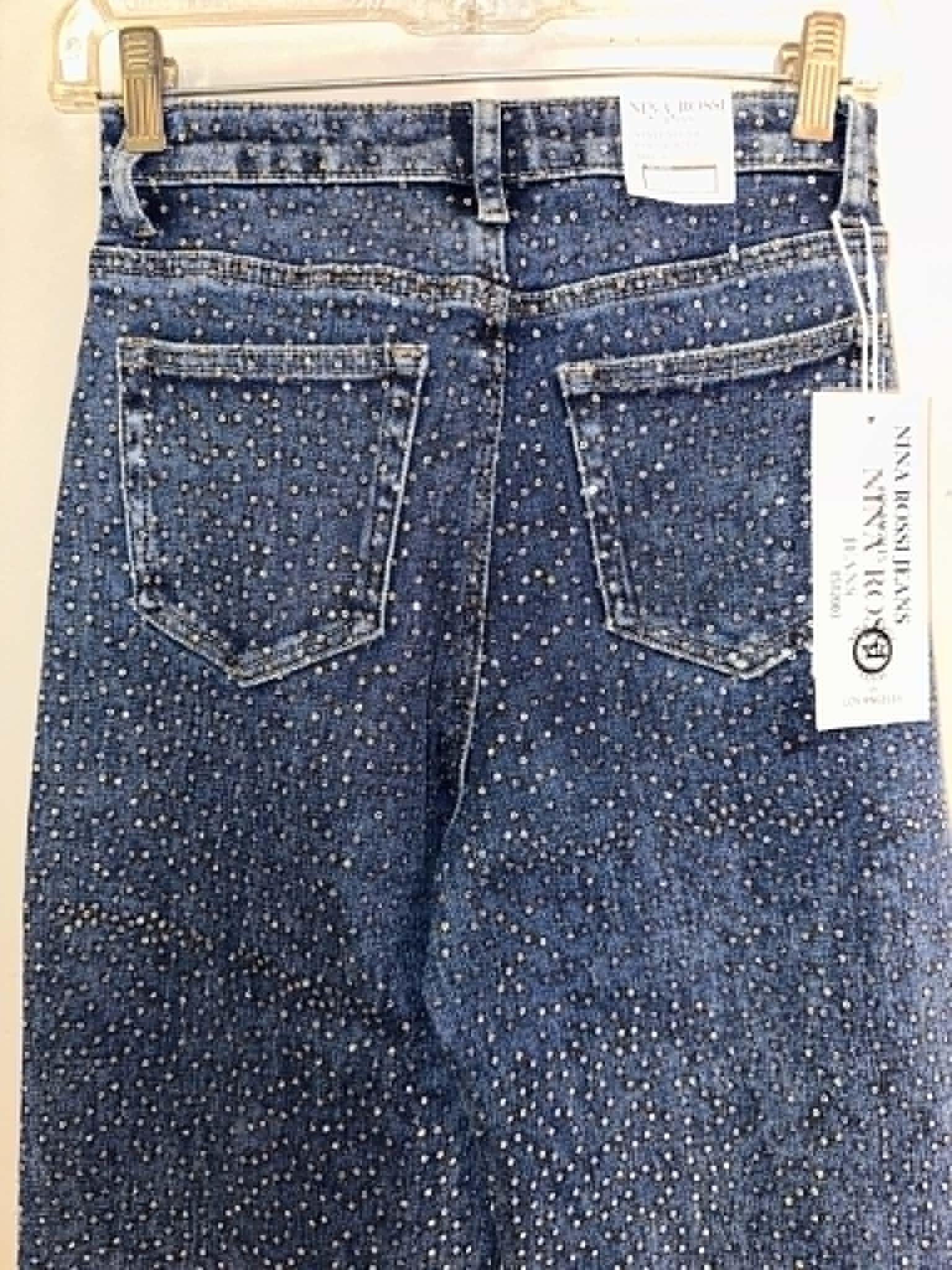 Nina Rossi Sequin Embellished Denim Wide Leg Jeans
