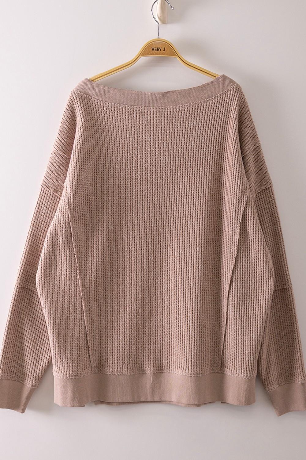 Boat Neck Waffle Knit Top