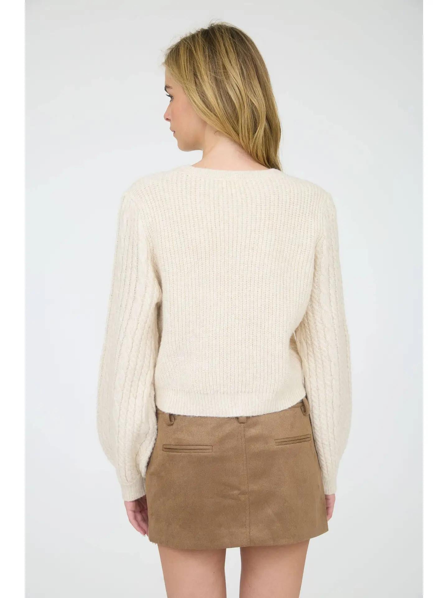 Cable Knit Velvet Bow Knit Sweater