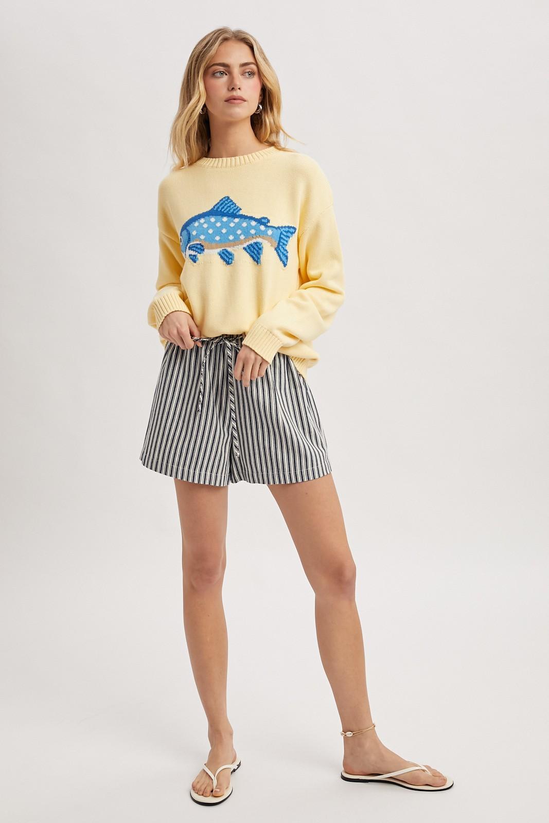 'Fish' Graphic Coastal Crewneck Sweater