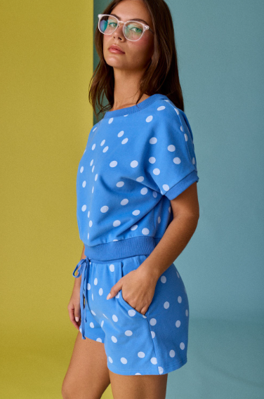 Blue Polka Dot Print Short Set
