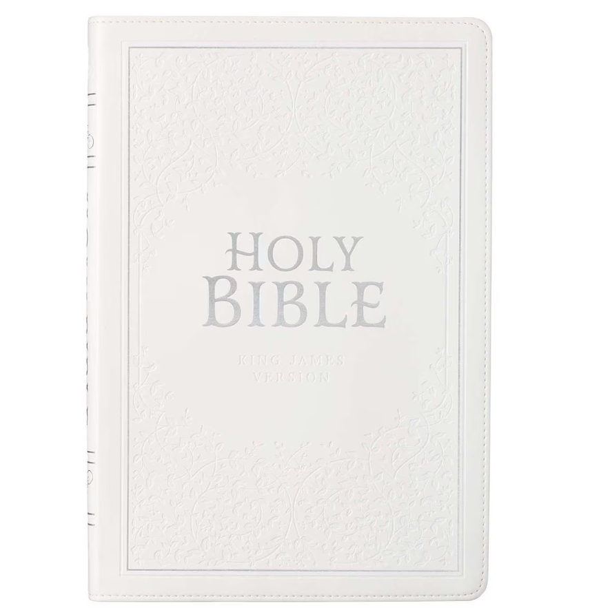 White Faux Leather Large Print Thinline King James Version Bible with Thumb Index