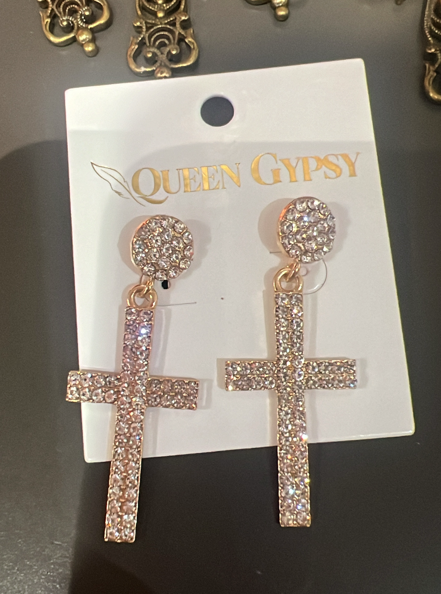 Diamond Cross Earrings