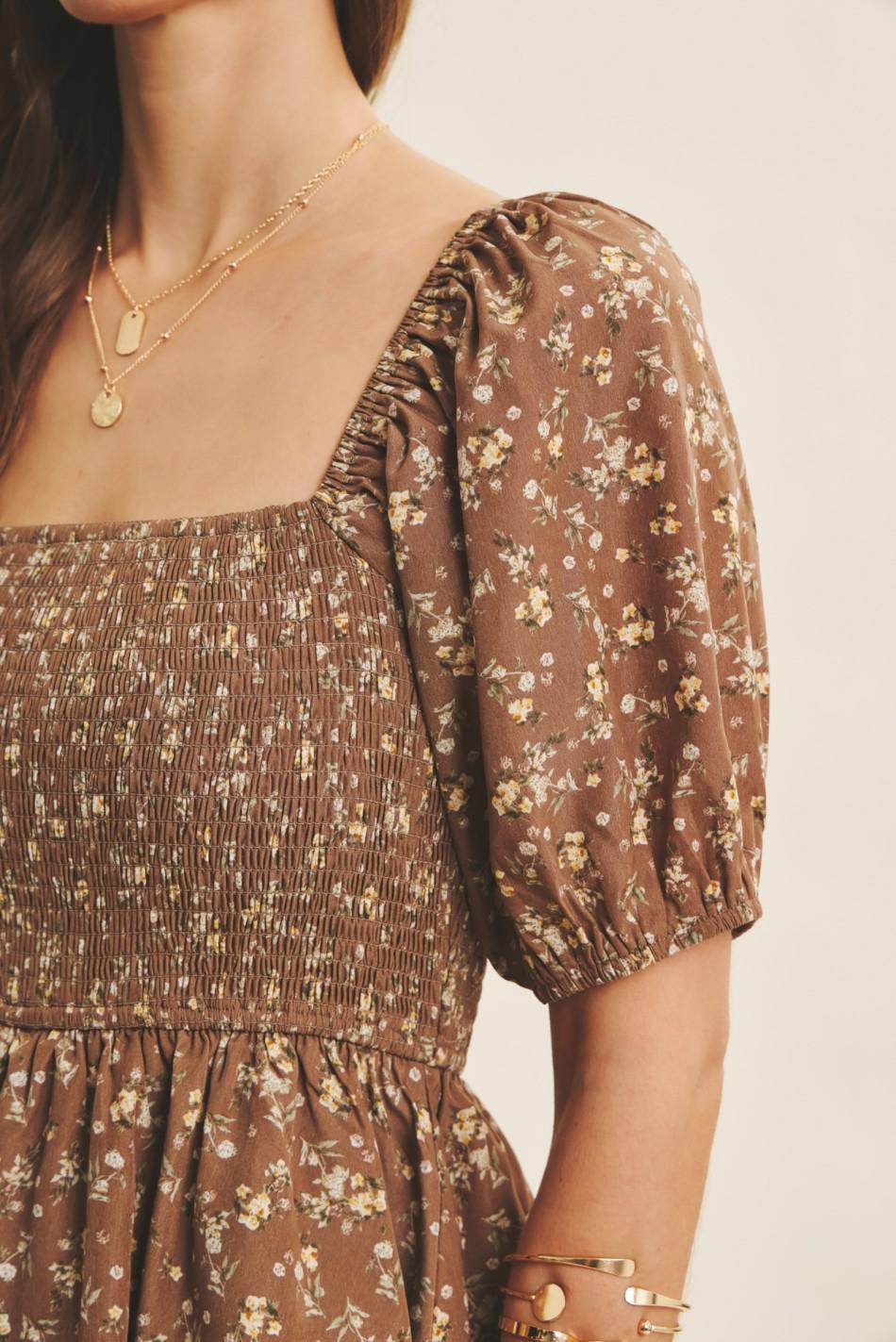 Victorian Mocha Smocked Maxi Dress