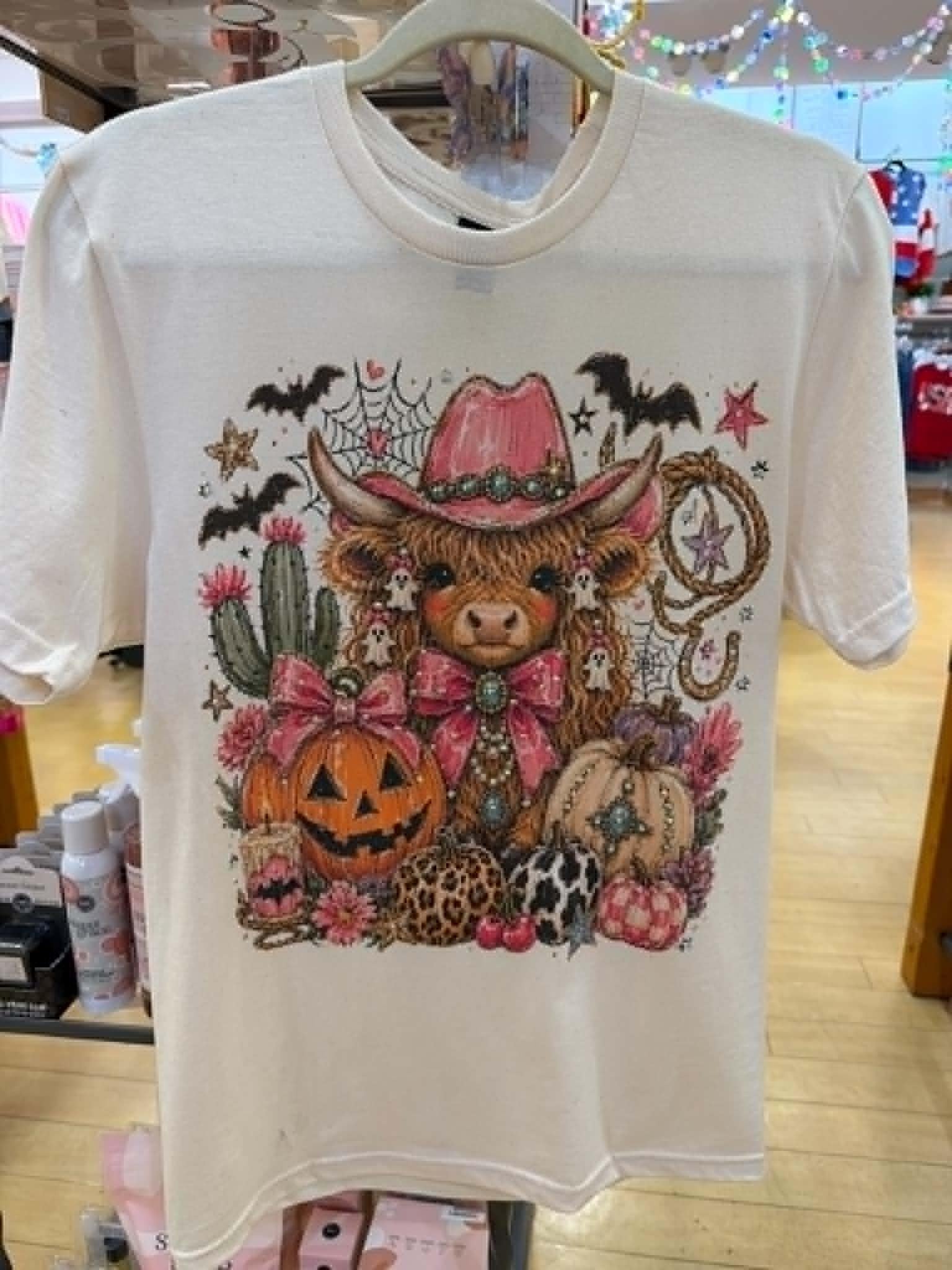 Highland Cow Pumpkin Natural Bling Tee