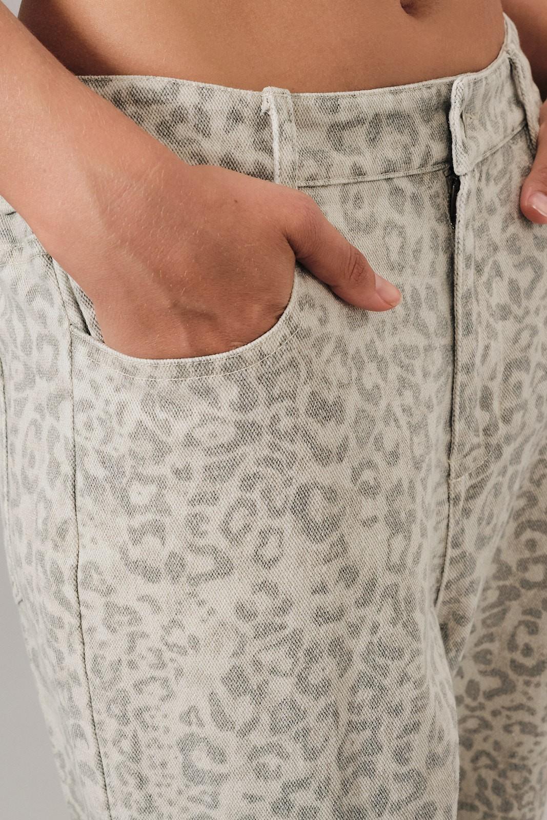 Animal Print Twill Pants With Back Elastic