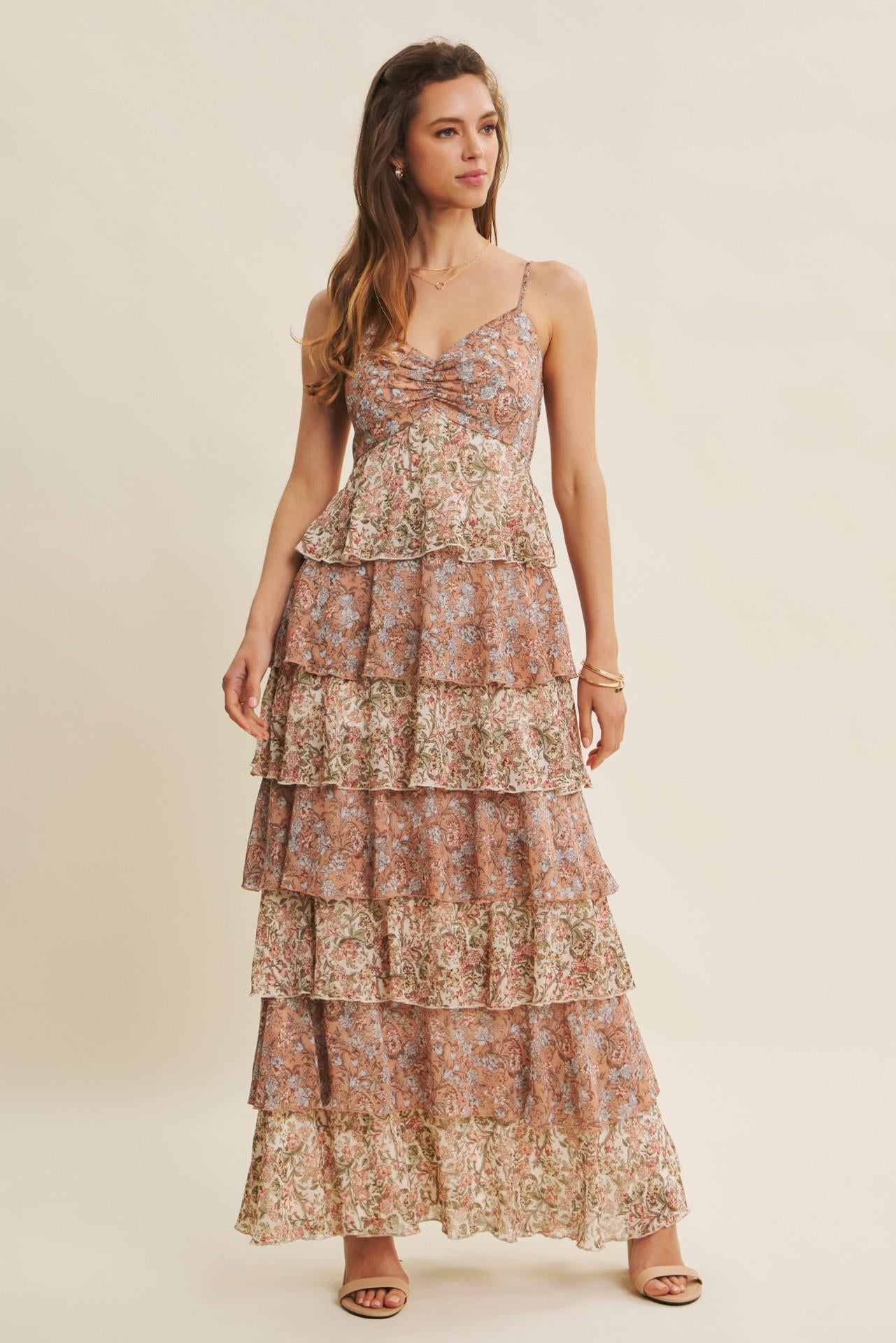 Clay Multi Ruffle Maxi Dress