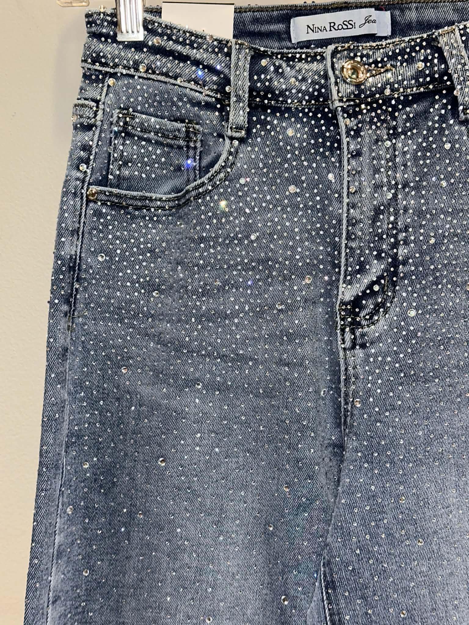 Nina Rossi Stone Embellished Wide Leg Jeans