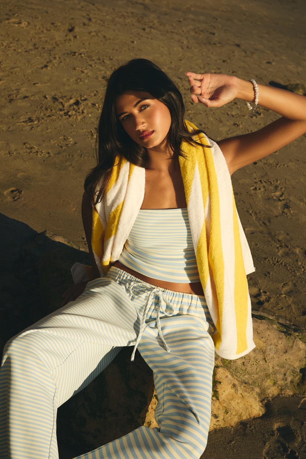 Low-Rise Stripe Detail Front Tie Pants