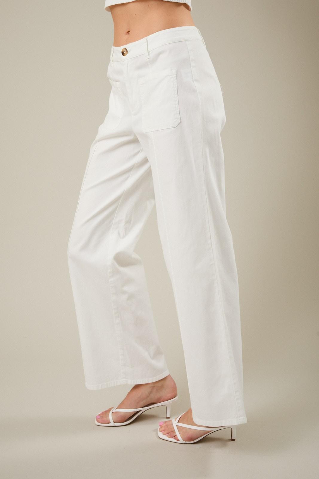 Stretchy White Twill Straight Trouser