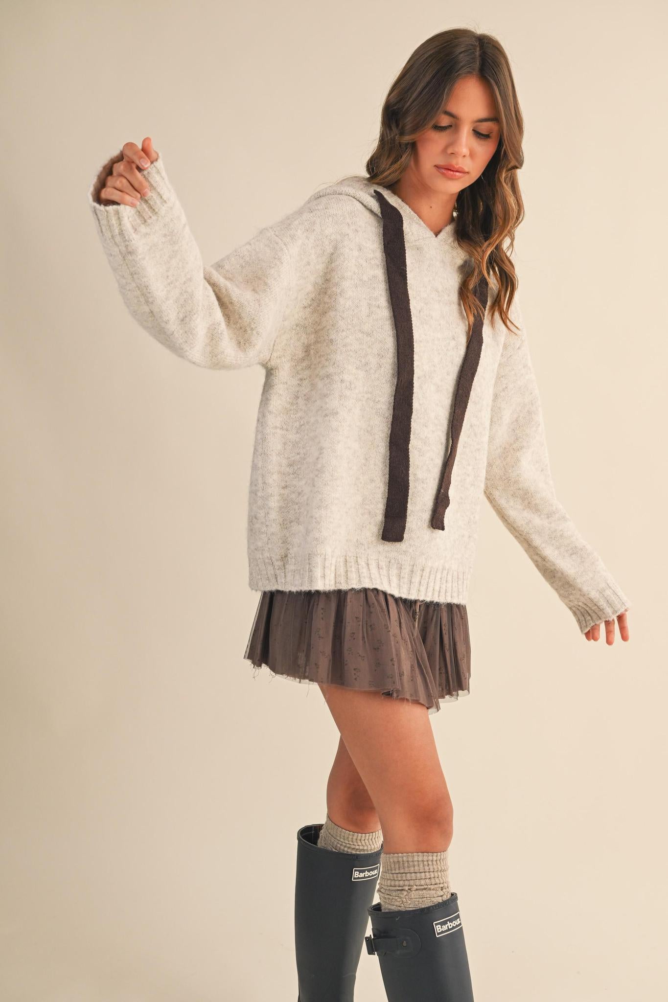 Contrast Hoodie String Detail Sweater