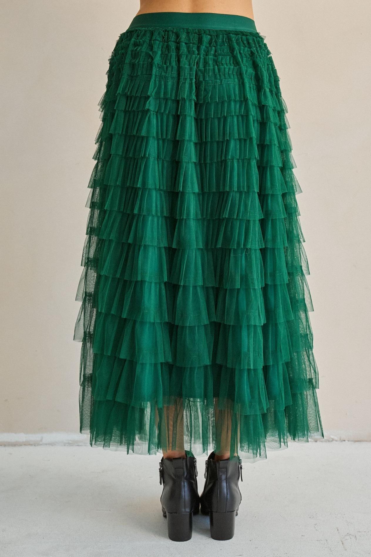 Tiered Ruffle Mesh Maxi Skirt
