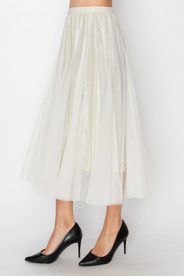 Beige Sparkly Skirt With Mesh Layer
