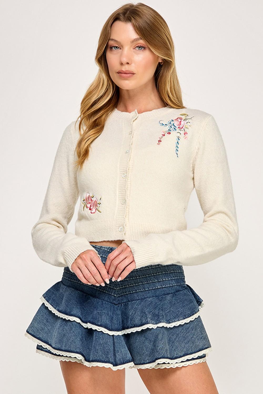 Flower Embroidery Sweater Cardigan