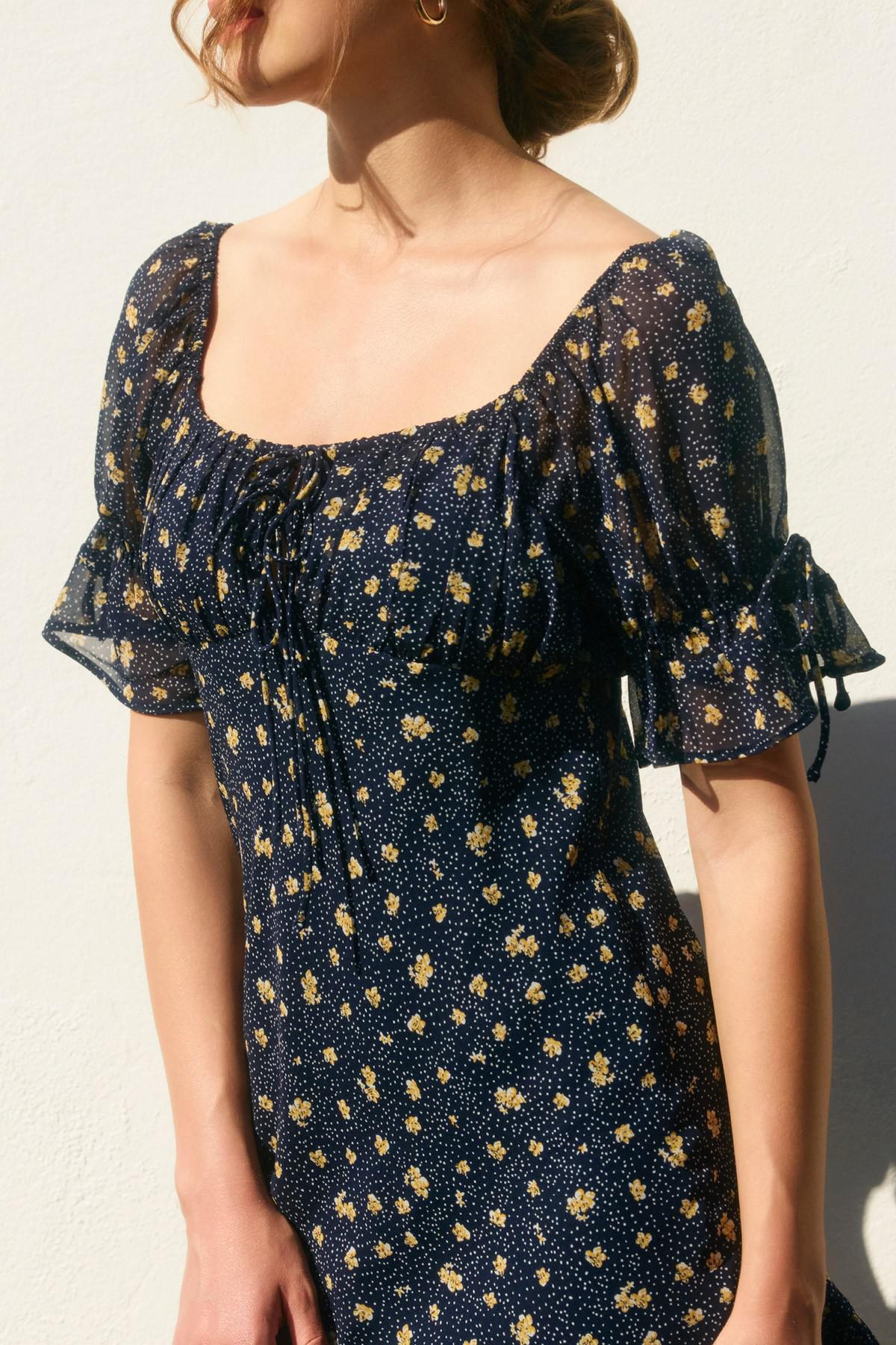 Dot And Floral Tie Front Dress