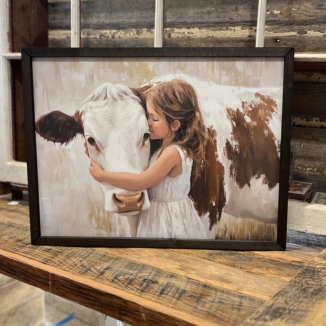 Little Girl and Cow Box Frame 18x24