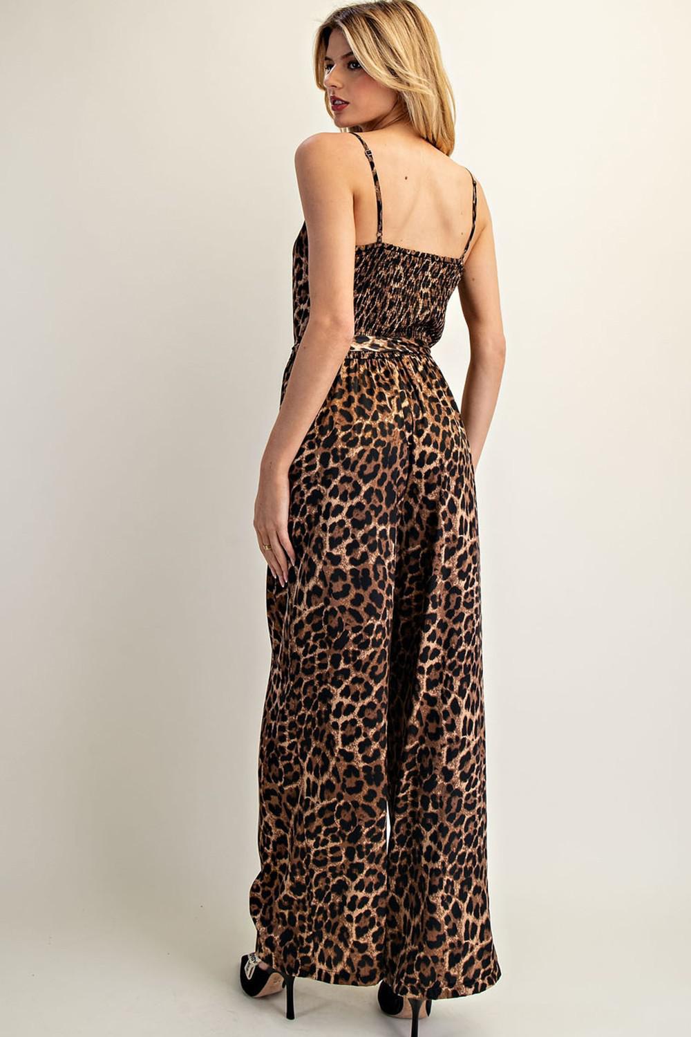 Leopard Tie Waist Sleeveless Jumpsuit