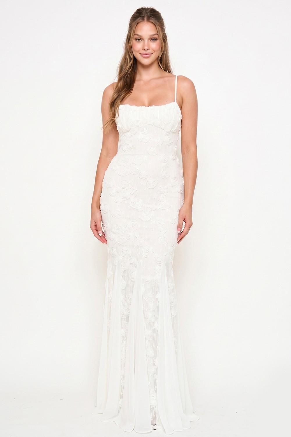 Ivory Stretch Lace Mermaid Maxi Dress