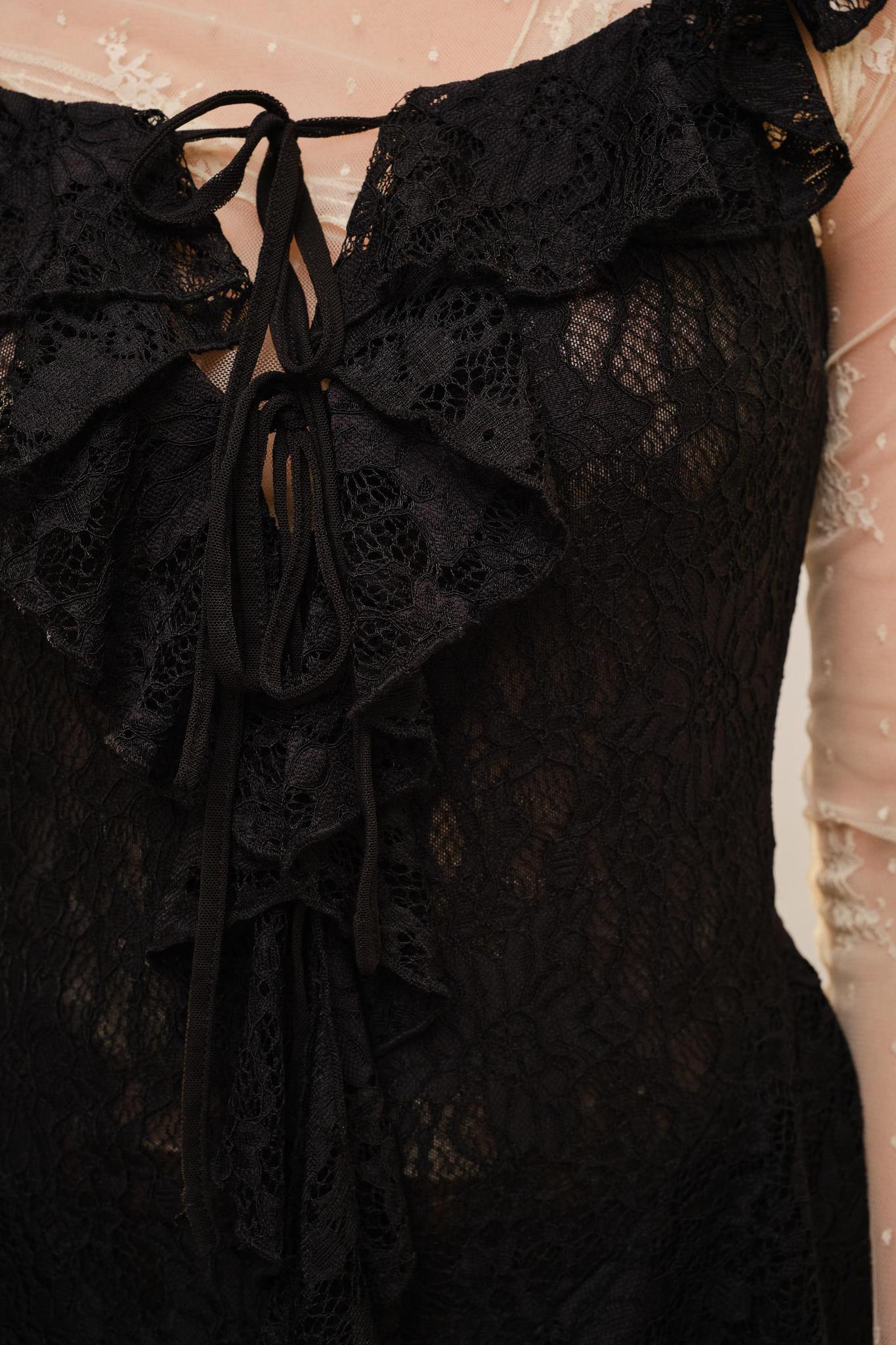 Black Square Neck Lace Ruffle Dress