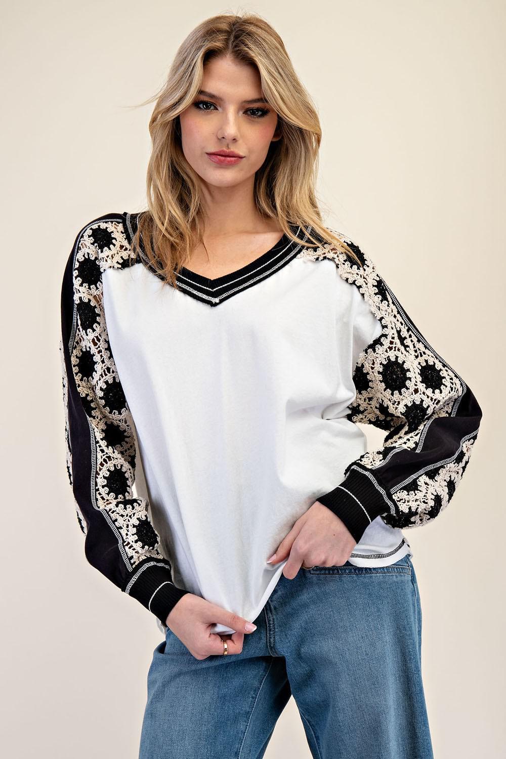 Embroidered Raglan Sleeve Top