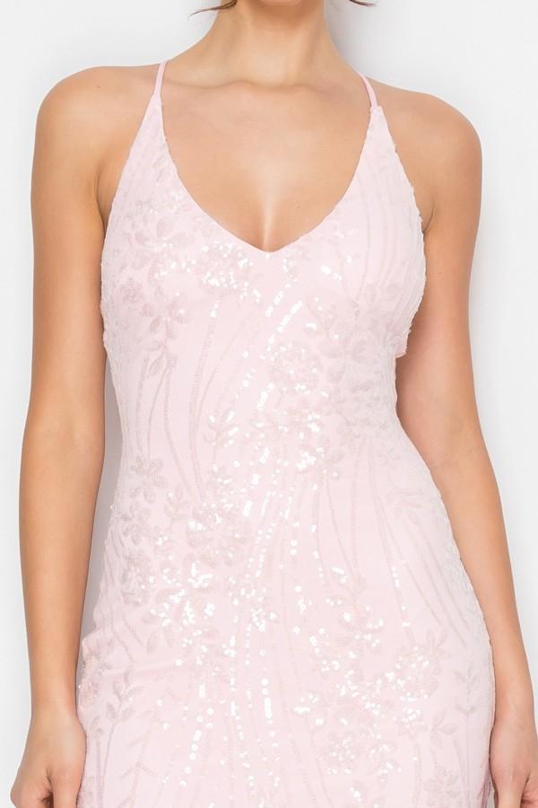 Pink Floral Sequin Iri V-neck Mini Dress