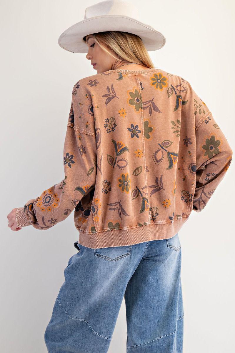 Mocha Mousse Floral Print Pullover